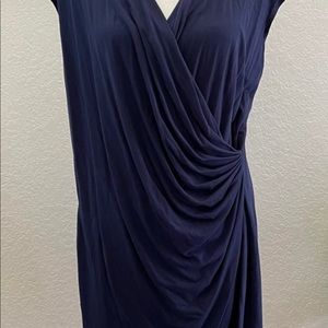 Tommy Bahama navy blue ruched faux wrap modal knit dress size XL